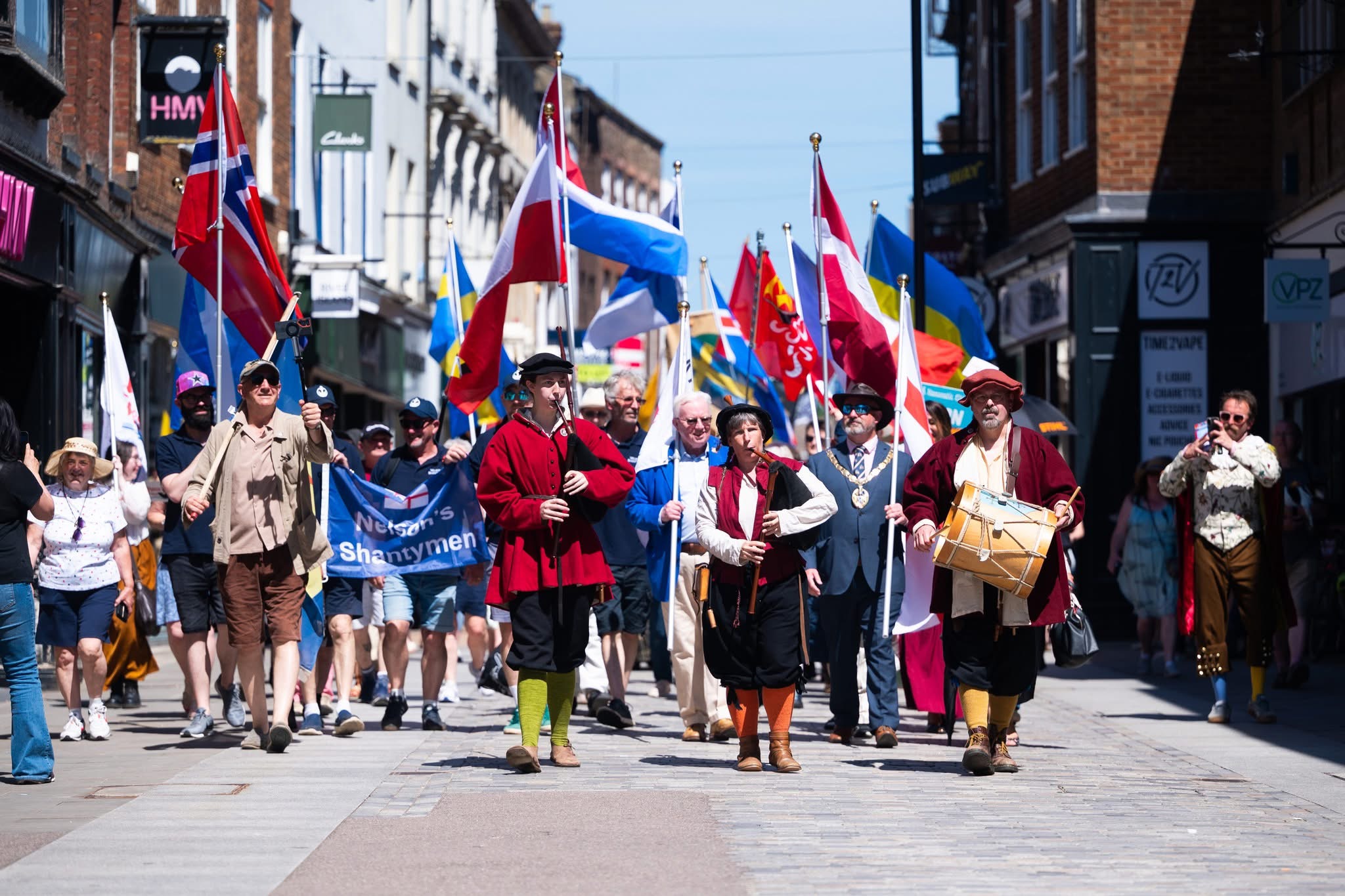 Leading the Hanse Day parade with The New Cambridge Waits